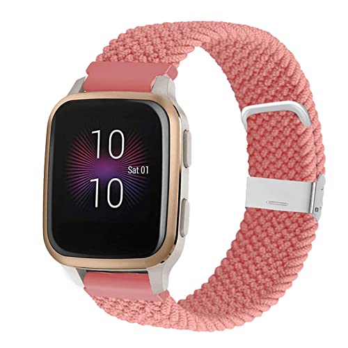 YOOSIDE für Garmin Vivoactive 5 / Venu Sq/Venu 2 Plus/Vivoactive 3 Geflochten Loop Armband, Weiches elastisches Nylon Uhrenarmband mit verstellbarem Verschluss aus Edelstahl (Rosa) von YOOSIDE