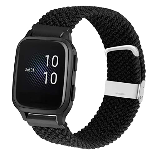 YOOSIDE für Garmin Vivoactive 5 / Venu Sq/Venu 2 Plus/Vivoactive 3 Geflochten Loop Armband, Weiches elastisches Nylon Uhrenarmband mit verstellbarem Verschluss aus Edelstahl (Schwarz) von YOOSIDE