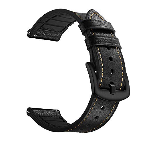 YOOSIDE für Samsung Galaxy Watch3 45mm Leder Armband, 22mm Echtleder+Silikon Ersatzarmband Uhrenarmband für Huawei Watch GT 2 46mm(Schwarz) von YOOSIDE