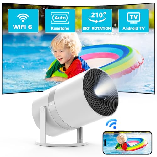 Mini Beamer Auto Trapezkorrektur mit Android OS, 210°Drehbarer, Smart Beamer WiFi6 Bluetooth mit 50% Zoom Full HD 1080P, Mini Projektor Heimkino/Outdoor für Handy Phone/Fire TV Stick/Laptop/HDMI/USB Mini Beamer Auto Trapezkorrektur mit Android OS, 210°Drehbarer, Smart Beamer WiFi6 Bluetooth mit 50% Zoom Full HD 1080P, Mini Projektor Heimkino/Outdoor für Handy Phone/Fire TV Stick/Laptop/HDMI/USB von YOOYAA