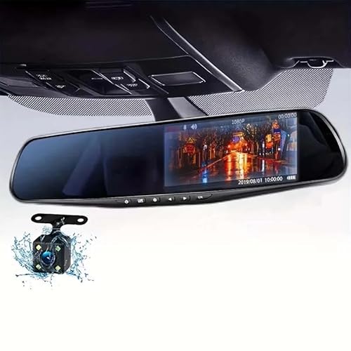 Dashcam Rückspiegel Kamera,4,3 "Dashcam Auto Spiegel Recorder,Front und Rückansicht Dual Kameras 1080P,Nachtsicht,Parküberwachung,Loop-Aufnahme,Spiegel Dashcam von YOPOTIKA