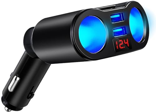 KFZ Ladegerät Verteiler,Auto Ladegerät Zigarettenanzünder Adapter,mit 2 Steckdosen Dual USB Ports Autoladegerät mit LED Spannungsanzeige von YOPOTIKA