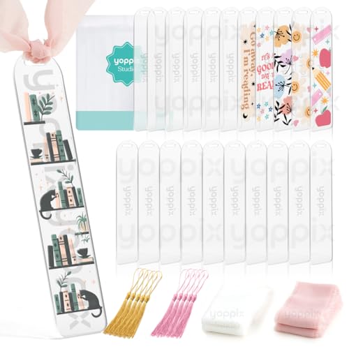 YOPPIX 30 Stück Acryl-Lesezeichen, blanko (1 mm) – klare Acryl-Lesezeichen mit 20 Stück Band und 10 Stück Quasten für Leseliebhaber, Bastelarbeiten, Geschenke für Buchliebhaber, Schulabschluss von YOPPIX
