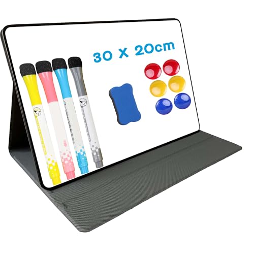 YORFULL Klein Whiteboard Magnetisch, A4 White Board Abwischbar, Faltbares Tragbares Magnettafel Kleiner mit 4 Whiteboard-Stiften, 6 Magneten, 1 Radiergummi, für Haus, Büro, Schule, 30 x 20 cm von YORFULL