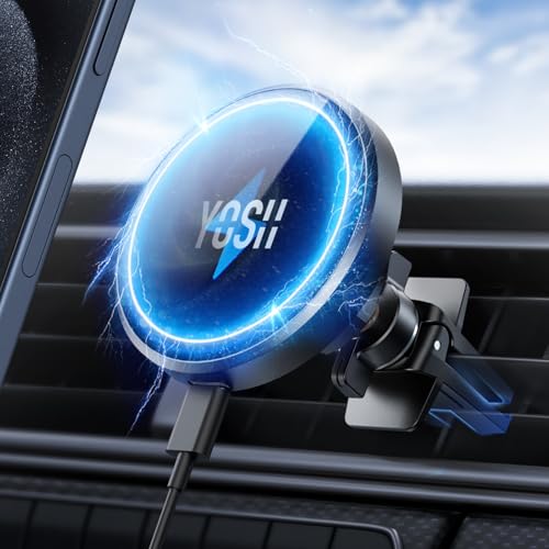 YOSH Mag-Safe Autohalterung 15W Handyhalterung Auto mit Ladefunktion, Magnetische Kabelloses Ladegerät Auto Lüftung, 360° drehbare Handyhalter mit N52 Magnet für iPhone 16 15 14 13 12 & MagSafe Case YOSH Mag-Safe Autohalterung 15W Handyhalterung Auto mit Ladefunktion, Magnetische Kabelloses Ladegerät Auto Lüftung, 360° drehbare Handyhalter mit N52 Magnet für iPhone 16 15 14 13 12 & MagSafe Case von YOSH