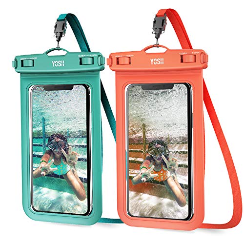 YOSH wasserdichte Handyhülle - [2 Stück/6,8 Zoll] IPX8 Unterwasser Handyhülle für Schwimmen, Handy Wasserschutzhülle für iPhone 15 14 13 12 11 Pro XS X Samsung S23 S22 Xiaomi Huawei [Grün & Orange] von YOSH