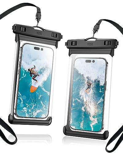 YOSH wasserdichte Handyhülle [Seitentasten Nahtloses Design] 2 Stück IPX8 7,5 Zoll Unterwasser Handytasche Handy Wasserschutzhülle mit Schlüsselband für iPhone 15 14 13 12 11 Pro Max Samsung S23 S22 von YOSH