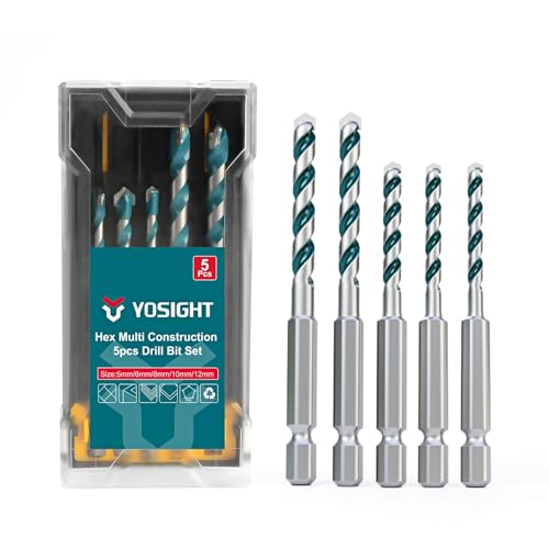 Hex Betonbohrer Set, Karbid Ziegelbohrer, Zementbohrer Set für Schlagbohrmaschine 5 mm 6 mm 8 mm 10 mm 12 mm, Werkzeuge für Ziegel, Beton, Stein, Metall, Holz, Kunststoff von YOSIGHT