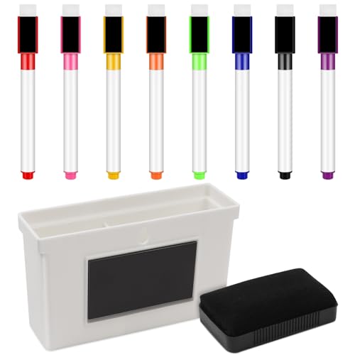 YOTINO 10 Whiteboard Stifte Set, Whiteboard Zubehör enthält 8-teilige Trocken Abwischbar Bunte magnetische Markierungen + 1 Stifthalter Magnetisch + 1 Pinsel für Schule, Büro von YOTINO