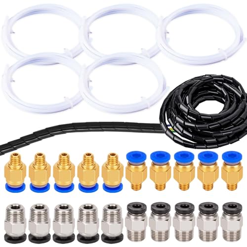 YOTINO 5 Stück PTFE Teflonschlauch mit 10 Stück PC4-M6 Pneumatik Verbinder, 10 Stück PC4-M10 Pneumatik Verbinder und 1Weißer Wickelschlauch gehörenvon 3D-Drucker mit 1,75 mm Filament (Schwarz) von YOTINO