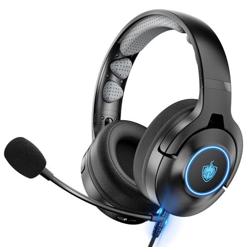 YOTMS Gaming Headset für PS5, PS4, PC, 2-IN-1 Bluetooth Over-Ear-Kopfhörer mit Mikrofon, LED-Licht, für Nintendo Switch Telefon Laptop Mac (Blau) von YOTMS