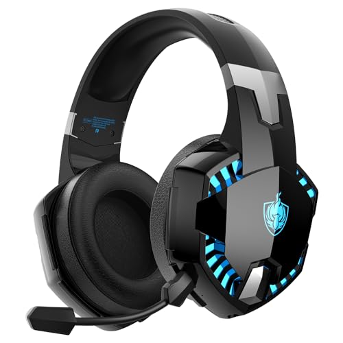 YOTMS PS4-Gaming-Headset für PS5, PC, Switch, G2000 Pro, kabellose Bluetooth-Over-Ear-Kopfhörer für Telefon, Laptop, mit abnehmbarem Mikrofon mit Geräuschunterdrückung, Stereo-Sound (blau) von YOTMS