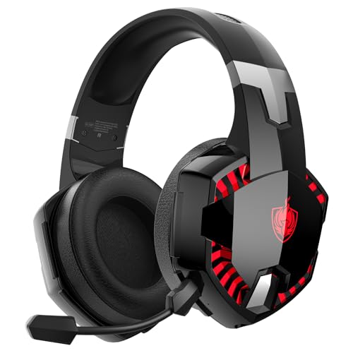 YOTMS PS4-Gaming-Headset für PS5, PC, Switch, G2000 Pro, kabellose Bluetooth-Over-Ear-Kopfhörer für Telefon, Laptop, mit abnehmbarem Mikrofon mit Geräuschunterdrückung, Stereo-Sound (rot) von YOTMS