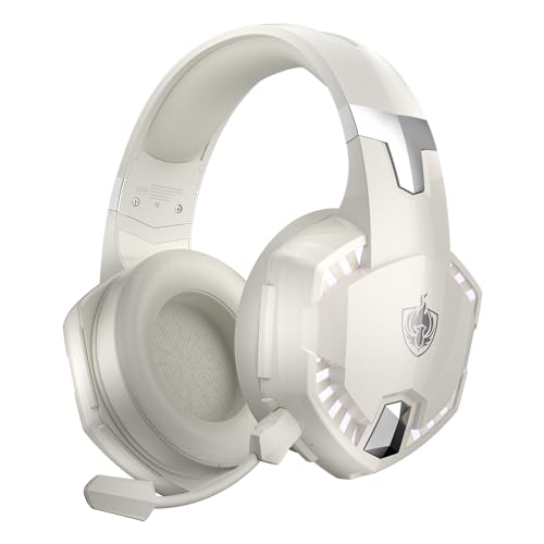 YOTMS PS4-Gaming-Headset für PS5, PC, Switch, G2000 Pro, kabellose Bluetooth-Over-Ear-Kopfhörer für Telefon, Laptop, mit abnehmbarem Mikrofon mit Geräuschunterdrückung, Stereo-Sound (weiß) von YOTMS