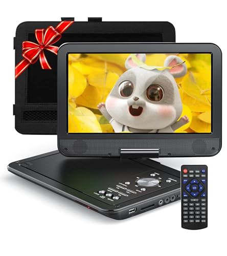 YOTON 12,5" Tragbarer DVD-Player Mit 10,5" HD-Schwenkbildschirm Für Das Auto, Mit Autoladegerät, Memory-Playback-Funktion, Unterstützt 4-6 Stunden Wiedergabe [Blu-ray Nicht Unterstützt], mit USB von YOTON