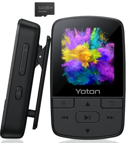 YOTON MP3 Player Bluetooth 5.0 Sport 64GB mit Clip, Mini MP3 Player mit HiFi Lossless Sound, FM Radio, Schrittzähler, Stoppuhr, unterstützt bis zu 128GB SD Karte (Verbesserte Version) von YOTON