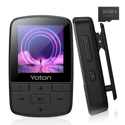 YOTON MP3-Player mit Bluetooth 5.2, 32 GB großer Speicher, Mini-HiFi-Musik-Player mit Sportclip, unabhängige Lautstärketaste, FM-Radio, Kopfhörer im Lieferumfang enthalten von YOTON