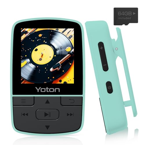 YOTON MP3-Player mit Bluetooth 5.2, 64 GB Speicher, kompakter HiFi-Musikplayer mit Sportclip, unabhängiger Lautstärkeregler, FM-Radio, inkl. Kopfhörer, Minzgrün von YOTON