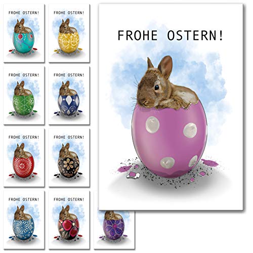 YOU DECIDE MUNICH Osterkarten, nostalgisch, Frohe Ostern Postkarten Set, 10 Karten Motive, Osterhase im Osterei, Osterdeko, Ostergeschenk, Grußkarten für Osternest, für Kinder und Erwachsene von YOU DECIDE MUNICH