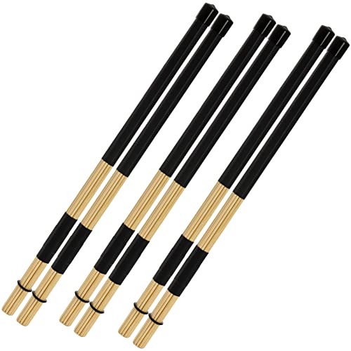 YOUEON 3 Paar 40,6 cm Bambus Hot Rods Drumsticks, hergestellt aus 19 Bambusdübeln, Stangen Trommelbürsten, 5A Drum Sticks für Jazz, Rock Band, Folk, kleine Veranstaltungsorte Leistung, schwarz von YOUEON