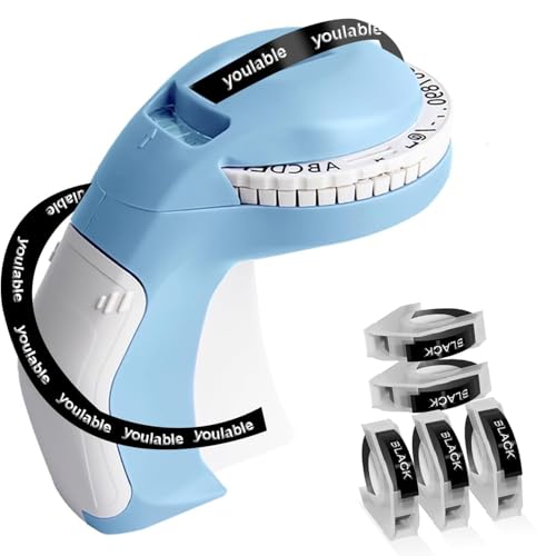 Prägeetikettenmacher mit 5 schwarzen Bändern, 3D-Prägeetikettenmaschine, tragbarer Schriftzug, geprägter Etikettierer mit 5 Rollen, Prägebänder für Büro, Zuhause, Organisation und Basteln (blau) Prägeetikettenmacher mit 5 schwarzen Bändern, 3D-Prägeetikettenmaschine, tragbarer Schriftzug, geprägter Etikettierer mit 5 Rollen, Prägebänder für Büro, Zuhause, Organisation und Basteln (blau) von YOULABLE