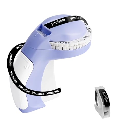 YOULABLE Prägeetikettenmacher, tragbarer Handheld-Prägeetikettenmacher, Mini-Prägeetikettenmacher mit 1 Rolle, Prägeetikettenbänder für Zuhause, Büro, Organisation (lila) von YOULABLE