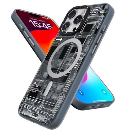 YOUNGKIT Technologische Gestaltung Hülle für iPhone 16 Pro, Kompatibel mit MagSafe, [Militärnorm Sturzschutz] Stoßfest Kratzfest Rückseite Schutzhülle Dünn Silikon Handyhülle Case, Schwarz von YOUNGKIT