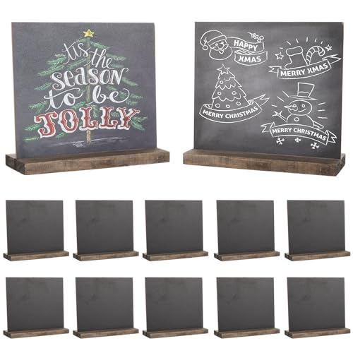 12 Stück Klein Schiefertafel 15x13cm Schiefertafel zum Beschriften Kleine Tafeln zum Beschriften Mini Tafel Doppelseitige Kreidetafel Schilder mit Ständer Kreidetafel Aufsteller für Geburtstag von YOUNTHYE