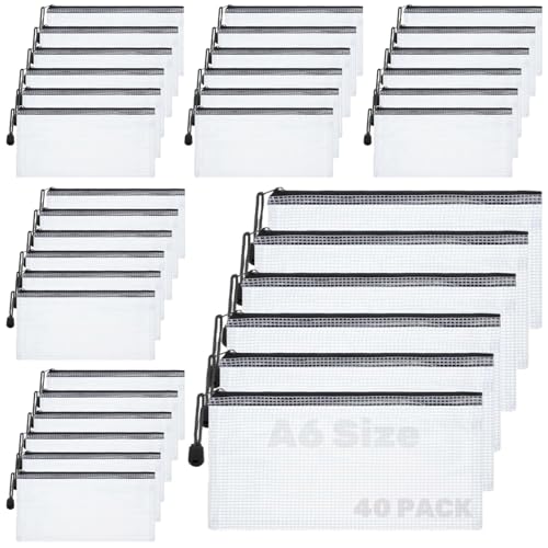 40 Stück Dokumententasche A6 Weiße Dokumententasche Abheftbar Dokumentenmappe A6 mit Reißverschluss Mesh Kunststoff Reißverschlusstasche für Dokumente, Papier, Prüfungsblatt, Kosmetik von YOUNTHYE