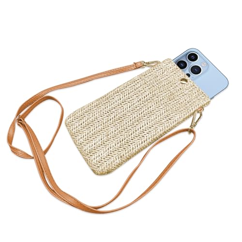 Handytasche Zum Umhängen Damen YOURKAY All-Matching Gewebte Stroh-Umhängetasche, Strohtaschen für Frauen Crossbody Strand Tasche, Fashion Handy Schultertasche mit Langem Gurt für Strand Damen Mädchen von YOURKAY