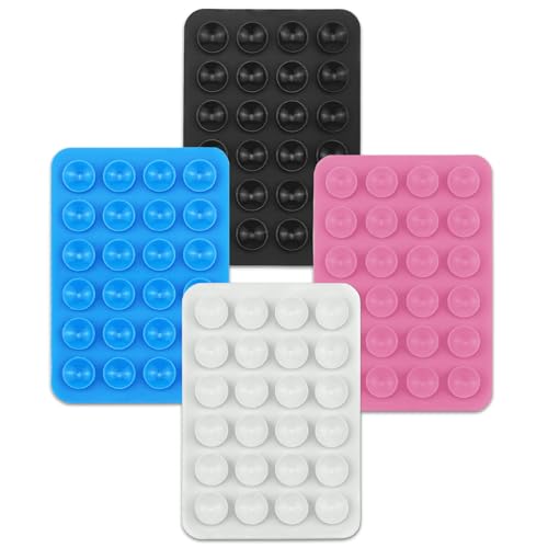 YOURKAY 4 Stück Silikon Saugnapf Handyhalterung [Abnehmbar+Anti-Rutsch] Selbstklebend Saugnäpfe Handy für alle Handys – 4 Farben Kompatibel mit iP-Hone/Android (Auto, Selfie, Video) von YOURKAY