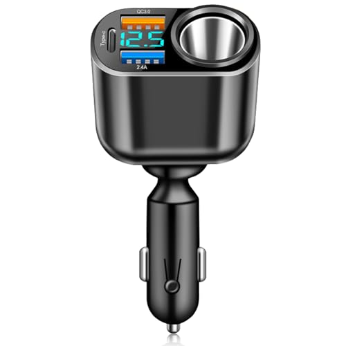 YOURKAY Car Charger, 4 in 1 Auto Ladegerät Typ C Zigarettenanzünder USB Verteiler,90W Auto Ladegerät Zigarettenanzünder Verteiler, 12V/24V Auto USB Adapter mit LED Voltmeter für GPS Smartphone Dashcam von YOURKAY