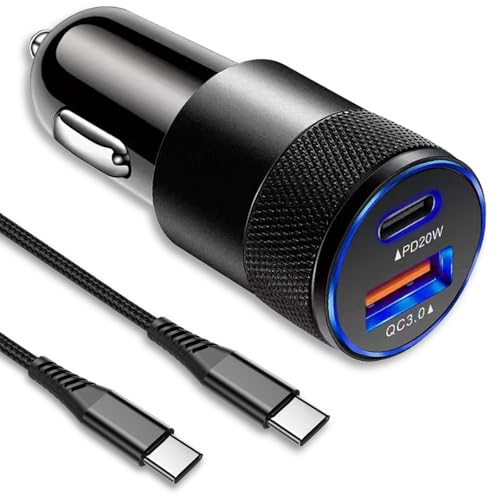 YOURKAY Zigarettenanzünder USB C Auto Ladegerät,38W Auto-Handy-Ladegerät mit 1 Typ-C-Nylon-Geflochtenen Kabeln,Compatible with Samsung, Google, Xiaomi, Oneplus von YOURKAY
