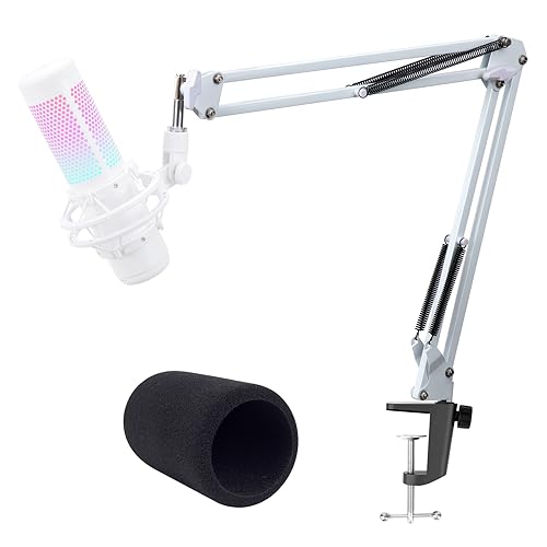 QuadCast Boom Arm Weiß - Professioneller Studio-Mikrofonarm mit Mikrofonabdeckung Schaumstoff-Pop-Filter, Kompatibel mit HyperX QuadCast S Mikrofon 3/8" bis 5/8" Adapter von YOUSHARES von YOUSHARES