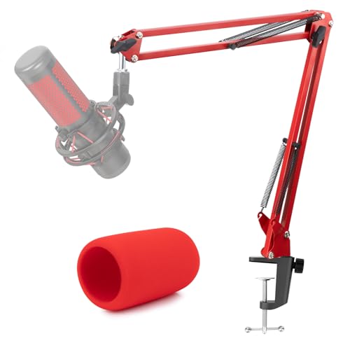 QuadCast Mikrofonarm Rot mit Popschutz - Professioneller Studio Mikrofon Arm mit Mikrofonabdeckung Schaumstoff-Pop-Filter, Boom Arm kompatibel mit HyperX QuadCast S Mikrofon von YOUSHARES von YOUSHARES