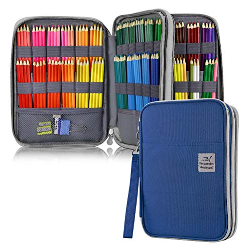 YOUSHARES 192 Slots Colored Pencil Case, 120 Gel Pens Large Capacity Pencil Holder Pen Pt mit Zipper für Prismacolor Watercolor Coloring Pencils & Markers for Student & Artist (Blau) von YOUSHARES