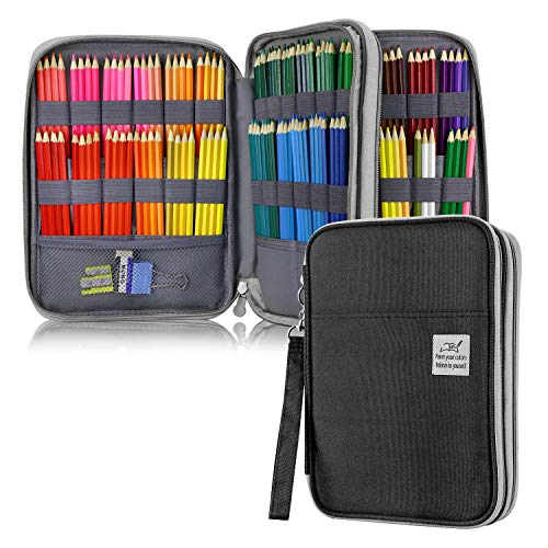 YOUSHARES 192 Slots Colored Pencil Case, 120 Gel Pens Large Capacity Pencil Holder Pen Pt mit Zipper für Prismacolor Watercolor Coloring Pencils & Markers for Student & Artist (Schwarz) von YOUSHARES