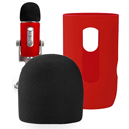 YOUSHARES Blue Yeti Popschutz Pop Filter - Mikrofon Popschutz Windschutz Schaumstoff (Rot)& Protector (Rot) für Blue Yeti, Yeti Pro Mikrofon von YOUSHARES