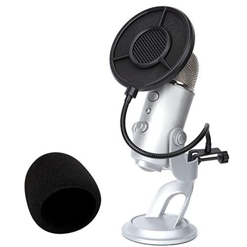 YOUSHARES Blue Yeti Popschutz Satz – 14 CM Durchmesser 6 Schichten Popfilter mit Schallschutz Schaumstoff kompatibel mit Blue Yeti Mikrofon, Windschutz Poppschutz Schutz gegen Plosiv- und Zischlaute von YOUSHARES