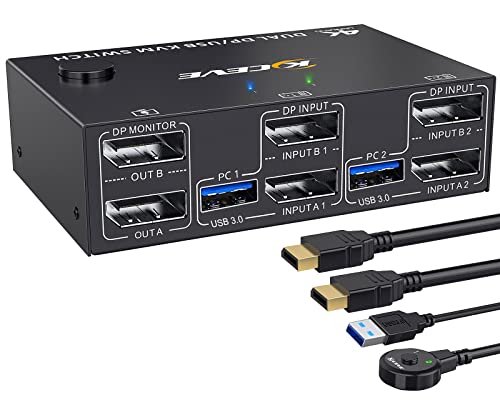 USB 3.0 DP KVM Switch 2 PC 2 Monitore, KVM Switch 4K@144Hz 8K@30Hz, Dual Monitor KVM Switch Displayport 1.4, KVM Switches 2 Monitore für 4 USB Geräte Maus Tastatur, mit 2 USB3.0 und 2 DP Kabel von YOUTINGHDAV