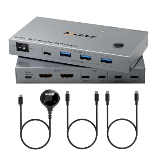 YOUTINGHDAV KVM Switch 2 PC 2 Monitore USB C, USB 3.0 KVM Switch Dual Monitor HDMI 4K@60Hz für 2 Laptops, MST, 80W PD, mit 2 USB-C Kabels und Kabelgebundener Fernbedienung YOUTINGHDAV KVM Switch 2 PC 2 Monitore USB C, USB 3.0 KVM Switch Dual Monitor HDMI 4K@60Hz für 2 Laptops, MST, 80W PD, mit 2 USB-C Kabels und Kabelgebundener Fernbedienung von YOUTINGHDAV