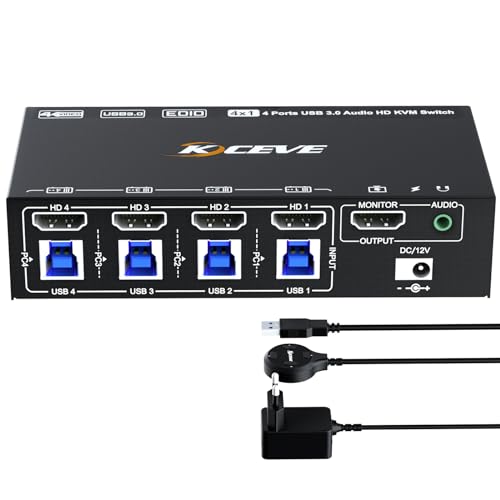 YOUTINGHDAV KVM Switch 4 PC 1 Monitor HDMI 8K@60Hz 4K@120Hz, KVM Switch 4 Port HDMI 2.1, EDID Emulator für 4 Desktop/Laptop Teilen Maus Tastatur, mit Wired Remote YOUTINGHDAV KVM Switch 4 PC 1 Monitor HDMI 8K@60Hz 4K@120Hz, KVM Switch 4 Port HDMI 2.1, EDID Emulator für 4 Desktop/Laptop Teilen Maus Tastatur, mit Wired Remote von YOUTINGHDAV