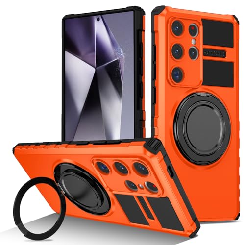 YOUULAR 360 drehbare Schutzhülle mit magnetischem Saugnapf für Samsung Galaxy S24 Ultra hülle, Handyhalter [Unterstützen Sie die Autohalterung] gegen Absturz stoßfeste Schutzhülle hüllen, Orange von YOUULAR