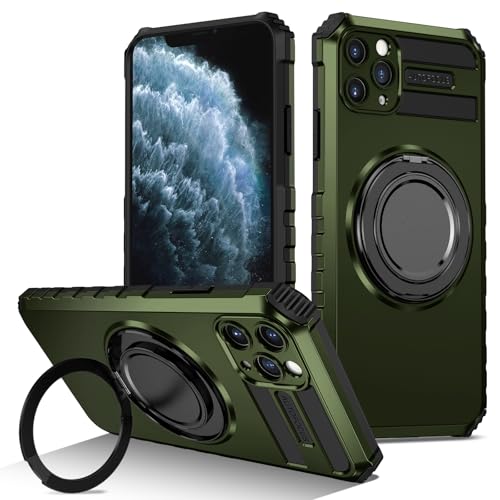 YOUULAR 360 drehbare Schutzhülle mit magnetischem Saugnapf für iPhone 11 Pro hülle, Handyhalter [Unterstützen Sie die Autohalterung] gegen Absturz stoßfeste Schutzhülle hüllen, Dunkelgrün von YOUULAR