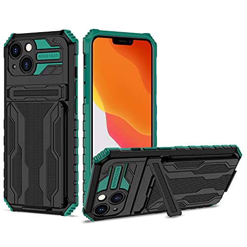 YOUULAR Armor Card Hülle für iPhone 13,hartes PC+weiches TPU+Halterung+Kartenhülle,stoßfeste Anti-Drop Schutzhülle für iPhone 13, militärische Hüllen, integrierte versteckte Halterung, Grün YOUULAR Armor Card Hülle für iPhone 13,hartes PC+weiches TPU+Halterung+Kartenhülle,stoßfeste Anti-Drop Schutzhülle für iPhone 13, militärische Hüllen, integrierte versteckte Halterung, Grün von YOUULAR