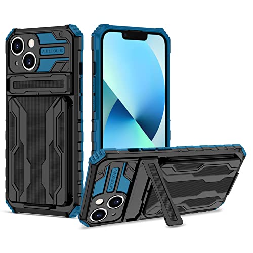 YOUULAR Armor Card Hülle für iPhone 14, hartes PC+weiches TPU+Halterung+Kartenhülle, stoßfeste Anti-Drop Schutzhülle iPhone 14, militärische Hüllen, integrierte versteckte Halterung, Blau YOUULAR Armor Card Hülle für iPhone 14, hartes PC+weiches TPU+Halterung+Kartenhülle, stoßfeste Anti-Drop Schutzhülle iPhone 14, militärische Hüllen, integrierte versteckte Halterung, Blau von YOUULAR