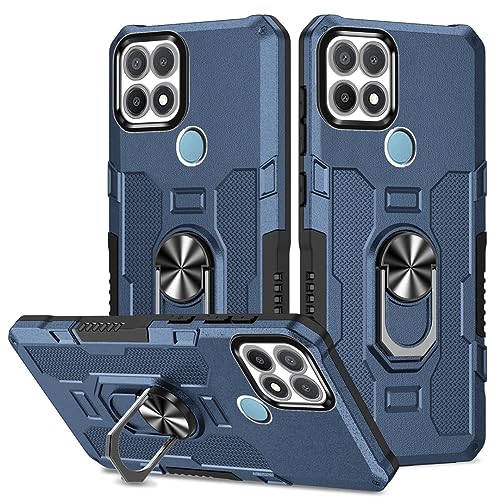 YOUULAR Hülle für Oppo A15/Oppo A15S Metall CD Muster Ringhalter Handyhülle, stoßfeste Anti Drop Schutzhülle Military Hüllen [Unterstützung der Autohalterung] Blau von YOUULAR