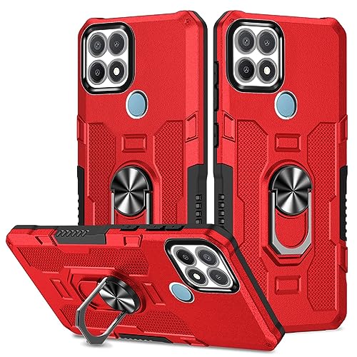 YOUULAR Hülle für Oppo A15/Oppo A15S Metall CD Muster Ringhalter Handyhülle, stoßfeste Anti Drop Schutzhülle Military Hüllen [Unterstützung der Autohalterung] Rot von YOUULAR
