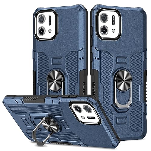 YOUULAR Hülle für Oppo A16K/Oppo A16E Metall CD Muster Ringhalter Handyhülle, stoßfeste Anti Drop Schutzhülle Military Hüllen [Unterstützung der Autohalterung] Blau von YOUULAR
