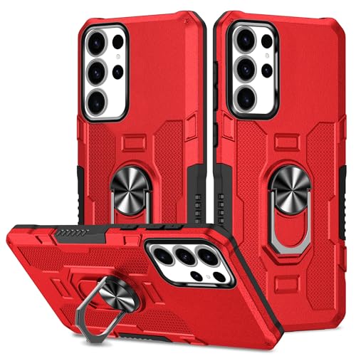 YOUULAR Hülle für Samsung Galaxy S24 Ultra Metall CD Muster Ringhalter Handyhülle Stoßfest Anti-Drop Schutzhülle Phone Cover für Samsung S24 Ultra Military Cases[Unterstützung Autohalterung] Rot von YOUULAR